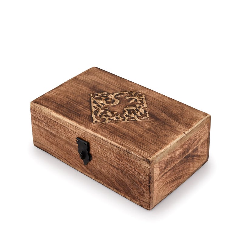 NIRMAN Handmade Wooden Jewellery Trinket Box Keepsake Storage Organizer with Hand Carved Celtic Design - Image 1